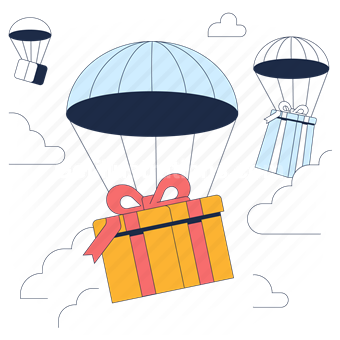 box, package, gift, airdrop, drop, parachute